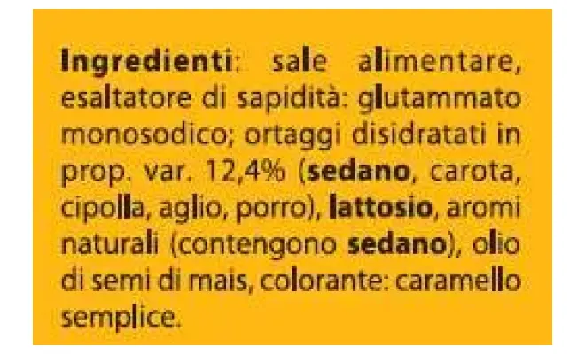 Confezione di Granulare per brodo e condimento a base di glutammato